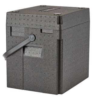 Termoizolačná nádoba Cam GoBox na nápoje, zvrchu plniteľná, s ramenným popruhom, 35 l, Cambro, objem (množstvo fliaš): 12 vysokých fliaš na víno s objemom 0,75 l alebo 12 plastových fliaš na minerálnu vodu, 35L, Čierna, 420x335x(H)420mm