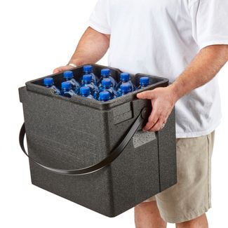 Professional grade insulated carrier Cam GoBox for beverages, top-loaded, with shoulder strap, 35 L., Cambro, capacity (number of bottles): 12 tall bottles of wine with a capacity of 0.75 L or 12 plastic mineral water bottles, 35L, Black, 420x335x(H)420mm