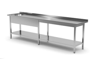 Stół ze zlewem i półką - komora po lewej stronie, HENDI, 2500x700x(H)850mm 1
