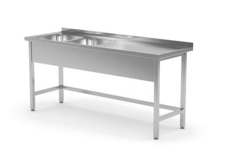 Stół z dwoma zlewami wzmocniony bez półki - komory po lewej stronie, HENDI, 1400x600x(H)850mm 1