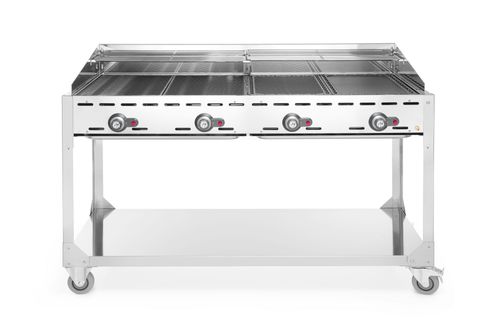Grill Green Fire 4-palnikowy, HENDI, Profi Line, podstawa z półką na kółkach, jasnoszary, 22kW, 1400x612x(H)825mm