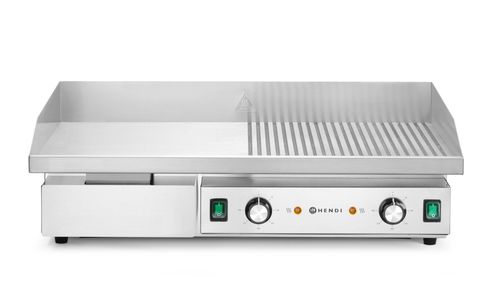 Płyta grillowa w połowie żebrowana, HENDI, Budget Line, 1/2 gładka, 1/2 ryflowana, 400V/4400W, 720x460x(H)241mm