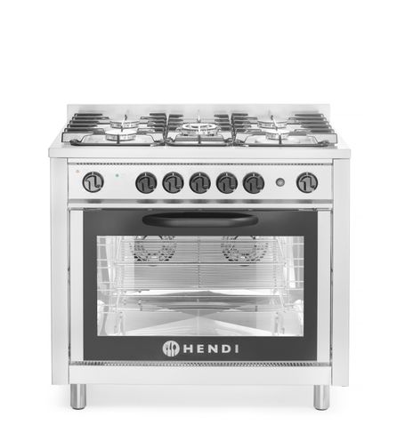 Kuchnia gazowa 5-palnikowa z konwekcyjnym piekarnikiem elektrycznym, HENDI, Kitchen Line, stalowy, srebrny, 230V/2900W, 14,3kW, 900x653x(H)900mm
