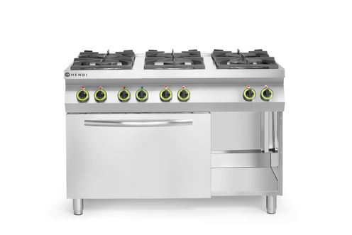 Kuchnia gazowa 6-palnikowa z konwekcyjnym piekarnikiem elektrycznym GN 1/1, HENDI, Kitchen Line, 230V/3000W, 28,5kW, 1200x722x(H)900mm
