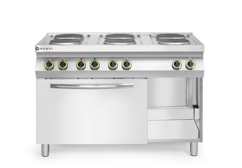 Kuchnia elektryczna 6-płytowa z konwekcyjnym piekarnikiem elektrycznym GN 1/1, HENDI, Kitchen Line, 400V/18600W, 1200x700x(H)900mm