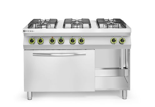 6 põletiga gaasipliit GN 1/1 elektrilise konvektsioonahjuga, HENDI, Smart, GN 1/1, 230V/3000W, 25500kW, 1200x700x(H)900mm
