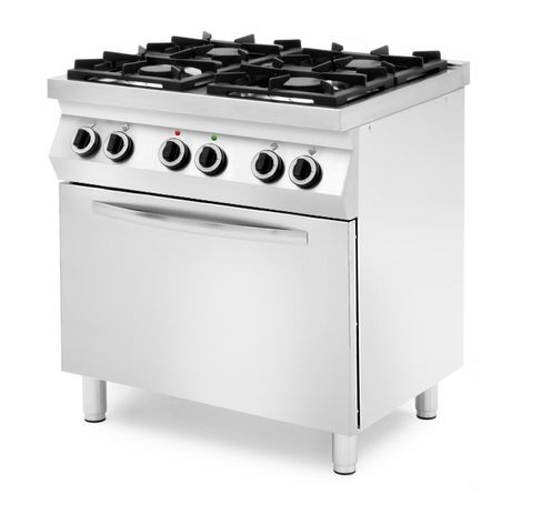 Gāzes plīts ar 4 degļiem, ar daļēji (3 puses) slēgtu pamatni un gāzes/elektrisko krāsni, HENDI, GN 1/1, Sudraba, 230V/22000W, 19kW, 800x700x(H)900mm