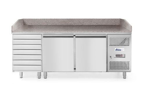 Dvoudveřový chlazený pizza stůl se 7 zásuvkami a žulovou pracovní deskou, Arktic, 250L, 230V/250W, 2020x802x(H)1000mm