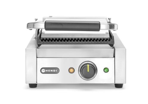 Parrilla de contacto (versión individual), HENDI, superior e inferior acanalados, 230V/1800W, 310x375x(H)216mm