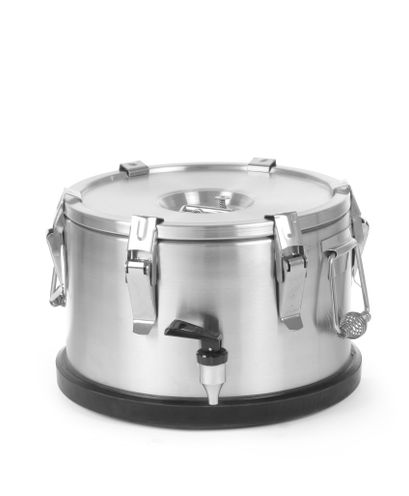 Termos do transportu żywności – z kranem, HENDI, Profi Line, 10L, srebrny, ⌀330x(H)220mm