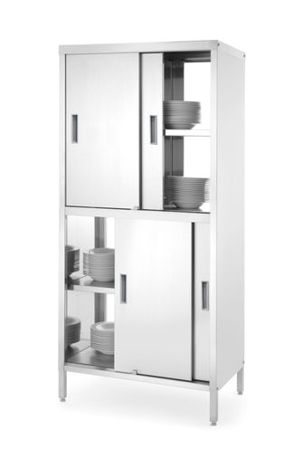 Průchozí skříňka s přepážkou a posuvnými dveřmi – přišroubovaná, HENDI, Kitchen Line, 800x500x(H)1800mm