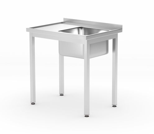 Mosogatóasztal polccal – csavarozott, mélység: 600 mm, HENDI, Profi Line, Jobb oldal, 800x600x(H)850mm