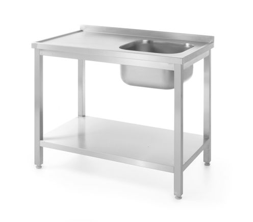 Waschtisch mit Ablage – verschraubt, Tiefe 600 mm, HENDI, Profi Line, Spüle rechts, 1000x600x(H)850mm