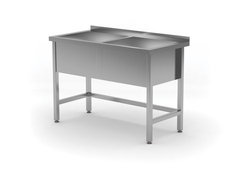Stalas su dviguba plovimo vonia – suvirintas, gylis 600 mm, kameros aukštis 300 mm, HENDI, Profi Line, 1200x600x(H)850mm
