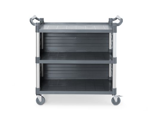 Carro de servicio de polipropileno de 3 estantes, grande, AmerBox, Incluye paneles laterales para los estantes, 1010x500x(H)960mm