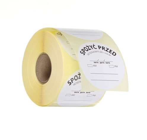 Nálepka pre bezpečnosť potravín (Food Safety) – SPOTREBOVAŤ DO“, HENDI, 500 ks v rolke, Biela, 500 ks, ⌀50mm