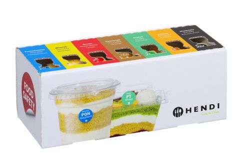 Zestaw etykiet jednorazowych Food Safety na każdy dzień tygodnia z podajnikiem - RO, BG, EN, HENDI, 240x80x(H)100mm