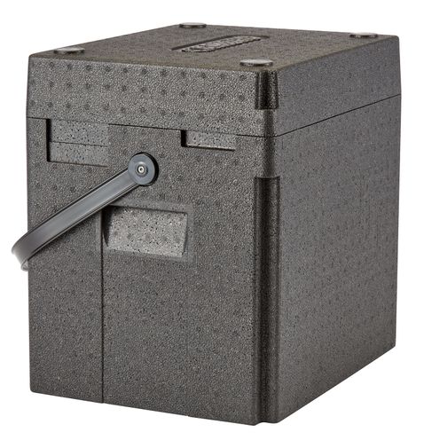 Cam GoBox izolēts dzērienu konteiners, ar augšējo iekraušanu, ar plecu siksnu, 35 l, Cambro, ietilpība (pudeļu daudzums): 12 augstas vīna pudeles ar ietilpību 0,75 l vai 12 plastmasas pudeles ar minerālūdeni, 35L, Melns, 420x335x(H)420mm