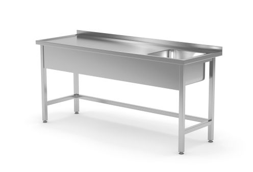 Stół ze zlewem wzmocniony bez półki - komora po prawej stronie, HENDI, 1200x600x(H)850mm