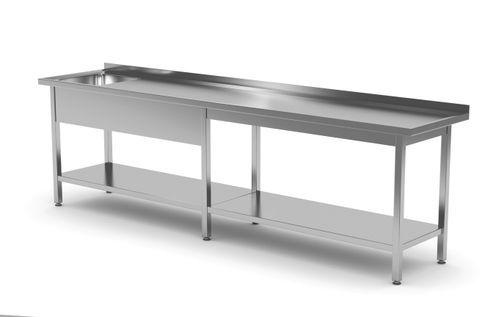 Stół ze zlewem i półką - komora po lewej stronie, HENDI, 2400x700x(H)850mm