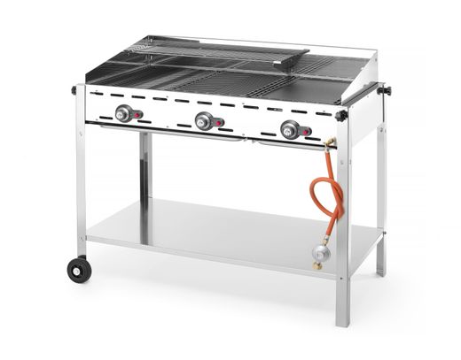 3-horákový gril Green Fire Profi Line, HENDI, Profi Line, Vybavený dolnou policou a kolieskami., 17,4kW, 1078x612x(H)825mm 1