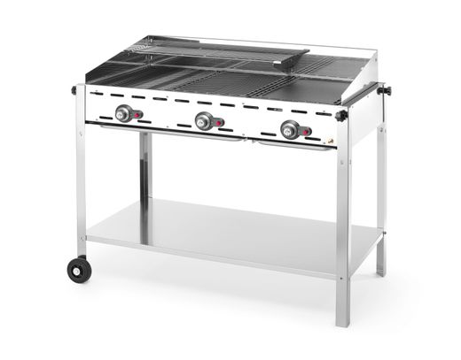 3-horákový gril Green Fire Profi Line, HENDI, Profi Line, Vybavený dolnou policou a kolieskami., 17,4kW, 1078x612x(H)825mm 1