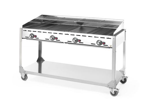 Dujinė ekologiška 4 degiklių kepsninė, HENDI, Profi Line, Išmontuojamas stovas su lentyna, Šviesiai pilkas, 22kW, 1400x612x(H)825mm 1