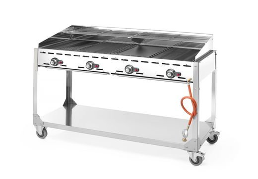 Dujinė ekologiška 4 degiklių kepsninė, HENDI, Profi Line, Išmontuojamas stovas su lentyna, Šviesiai pilkas, 22kW, 1400x612x(H)825mm 1