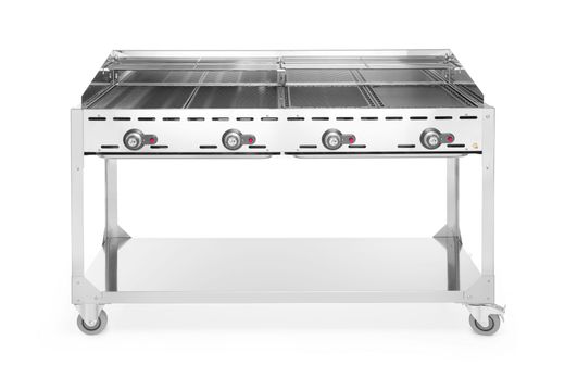 Dujinė ekologiška 4 degiklių kepsninė, HENDI, Profi Line, Išmontuojamas stovas su lentyna, Šviesiai pilkas, 22kW, 1400x612x(H)825mm 1