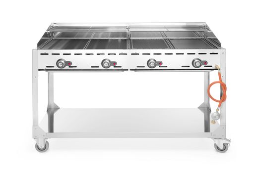 Dujinė ekologiška 4 degiklių kepsninė, HENDI, Profi Line, Išmontuojamas stovas su lentyna, Šviesiai pilkas, 22kW, 1400x612x(H)825mm 1