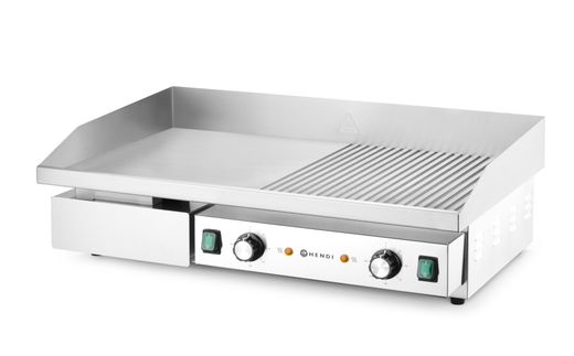 Grilovacia platňa, doska 1/2 hladká a 1/2 ryhovaná, HENDI, Budget Line, 400V/4400W, 720x460x(H)241mm 1