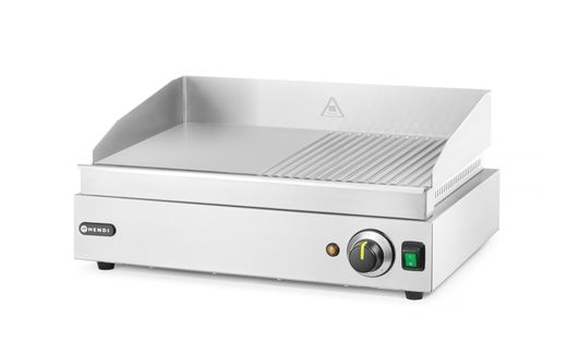 Griddle half ribbed, HENDI, Profi Line, 1/2 flat, 1/2 ribbed, 230V/2400W, 527x404x(H)233mm 1