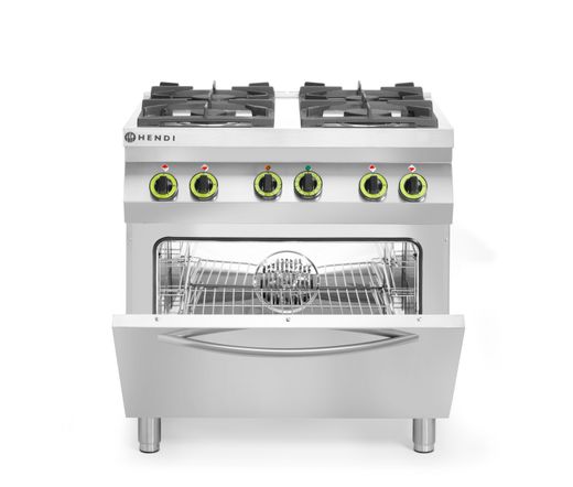 Gas cooker 4-burner with convection oven GN 1/1, HENDI, Kitchen Line, 230V/3000W, 19kW, 800x722x(H)900mm 1