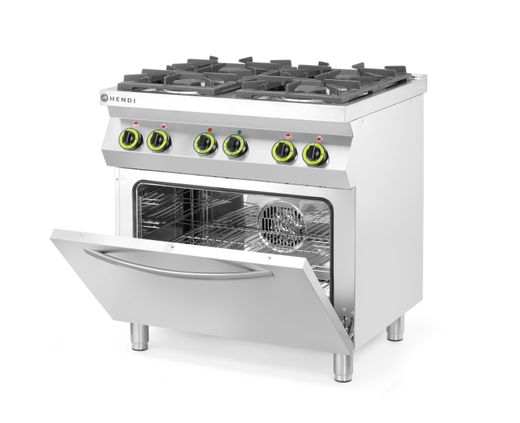 Gas cooker 4-burner with convection oven GN 1/1, HENDI, Kitchen Line, 230V/3000W, 19kW, 800x722x(H)900mm 1
