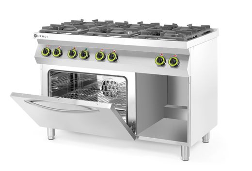 Gas cooker Kitchen Line 6-burner with convection oven GN 1/1, HENDI, Kitchen Line, 230V/3000W, 28,5kW, 1200x722x(H)900mm 1