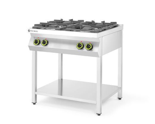 Cucina a gas Cucina Linea 4 bruciatori con supporto aperto, HENDI, Kitchen Line, 19kW, 800x700x(H)900mm 1