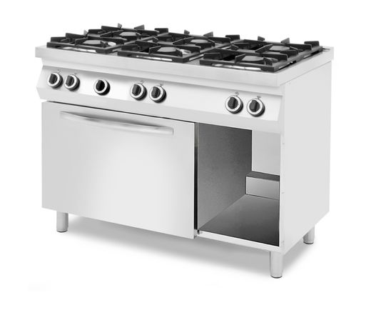 6-burner gas stove with a base closed on three sides, with a gas or electric oven, HENDI, GN 1/1, Silver, 230V/32500W, 1200x700x(H)900mm 1