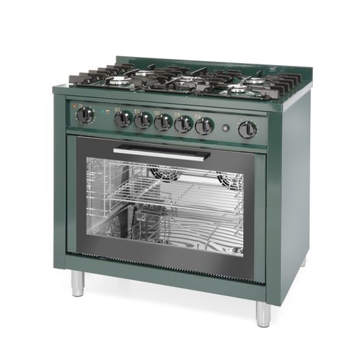 Gas cooker - 5 burners with electric oven, HENDI, Kitchen Line, GN 1/1, Green, 230V/2900W, 14,3kW, 900x655x(H)850mm 1