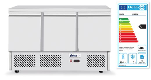 Stół chłodniczy do pizzy 3-drzwiowy z nadstawą i blatem granitowym, Arktic, 254L, 230V/400W, 1400x700x(H)1491mm 1