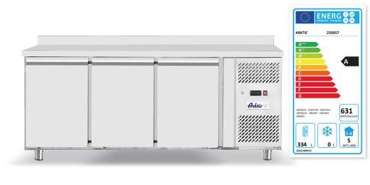 Refrigerated counter, 3 doors, Arktic, Profi Line, With backsplash, GN 1/1, 420L, 230V/400W, 1795x700x(H)879mm 1
