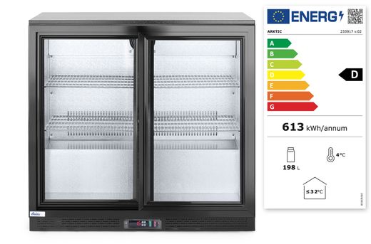 Back bar refrigerator with double sliding doors, Arktic, 197L, Black, 220-240V/160W, ⌀x(H)865mm 1
