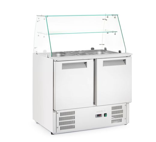 2-door refrigerated salad counter with glass superstructure, Arktic, two-chamber counter, 900x695x(H)1270mm 1