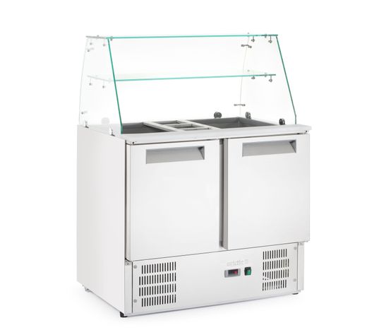 2-door refrigerated salad counter with glass superstructure, Arktic, two-chamber counter, 900x695x(H)1270mm 1