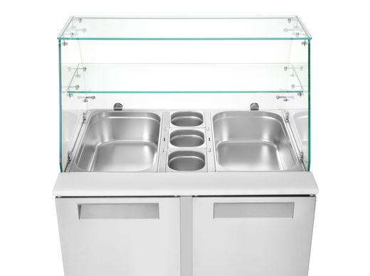 2-door refrigerated salad counter with glass superstructure, Arktic, two-chamber counter, 900x695x(H)1270mm 1