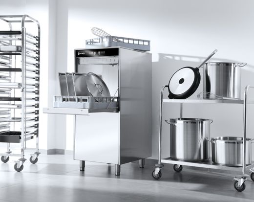 Zmywarka do garów i tac 50x60 – sterowana elektronicznie, z dozownikiem detergentu i pompą spustową, HENDI, napięcie: 230 V, moc: 5 kW, 230V/5000W, 595x730x(H)1340mm 1