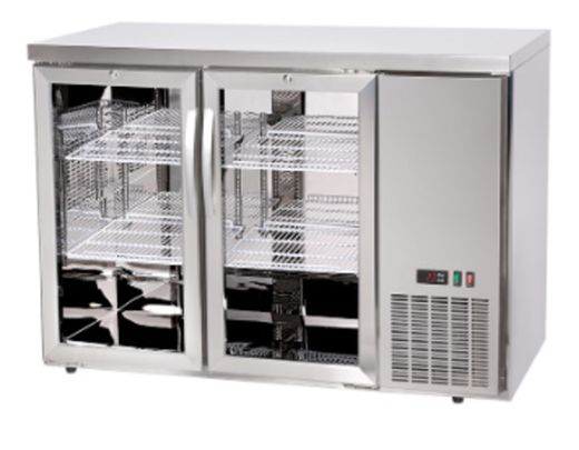 Chłodnicza lada barowa, szklane drzwi, Arktic, 4 półki, 283L, srebrny, 230V/185W, 1217x631x(H)865mm 1