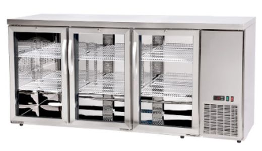 Chłodnicza lada barowa, szklane drzwi, Arktic, 6 półek, 493L, srebrny, 230V/185W, 1826x631x(H)865mm 1