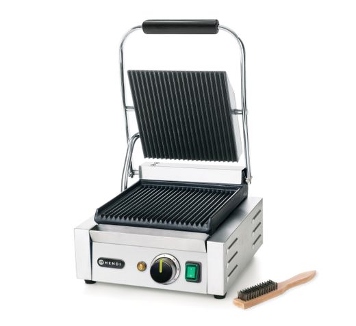 Contact grill – single version, HENDI, ribbed top and bottom, 230V/1800W, 310x375x(H)216mm 1