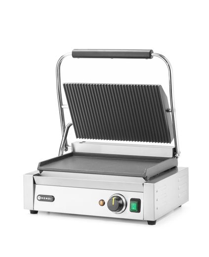 Contact grill Panini, HENDI, ribbed top and smooth bottom, 230V/2200W, 430x375x(H)216mm 1
