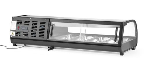Witryna chłodnicza do sushi, Arktic, W zestawie pojemniki: 4x GN 1/3 (H) 40 mm., GN 1/3, czarny, 220-240V/190W, 1177x426x(H)296mm 1